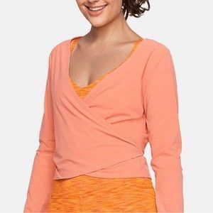 Outdoor Voices tissue weave long sleeve wrap top